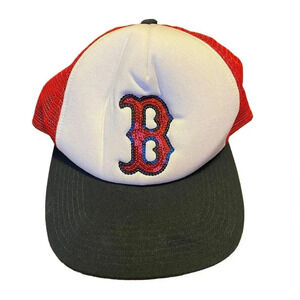 New Hat Boston Red Sox MLB Glimmer 47” Captain SnapBack White Red Navy One Size